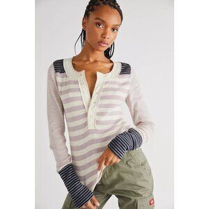 NWT We The Free Given Me Stripes XS Striped Henley Top Sand Combo